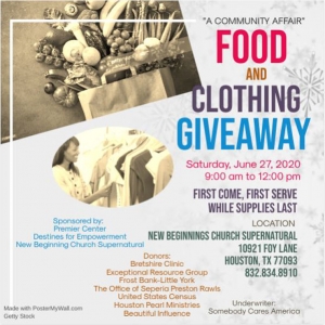 Food and Clothing Giveaway, June 27 – East Aldine Management District