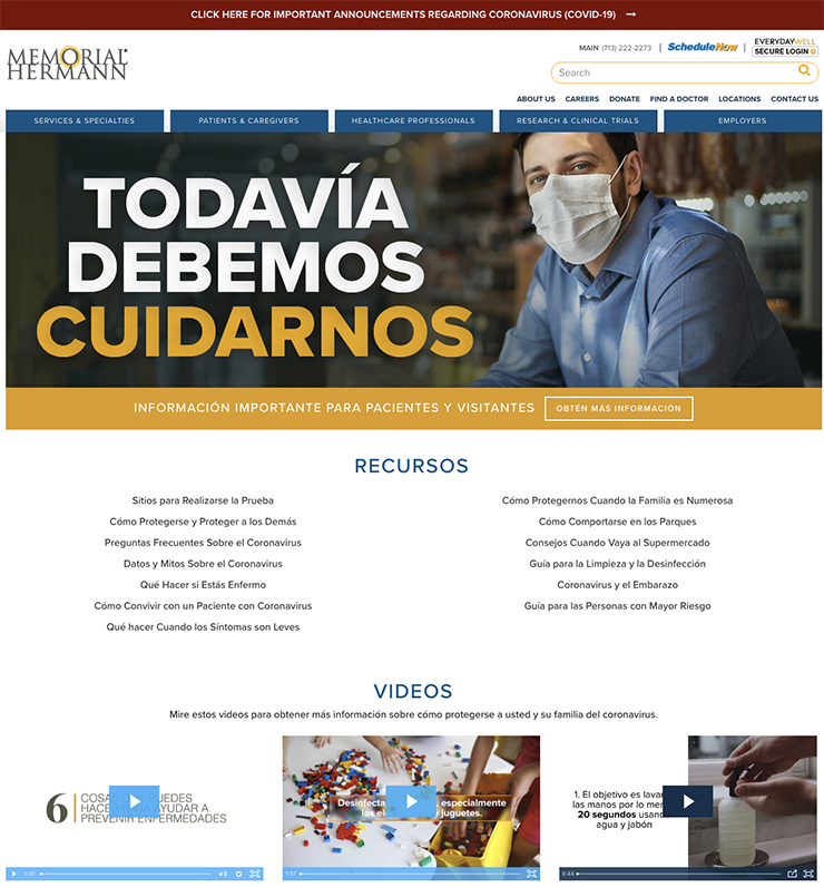 Memorial Hermann: COVID-19 Resources for Spanish Speakers – East Aldine  Management District