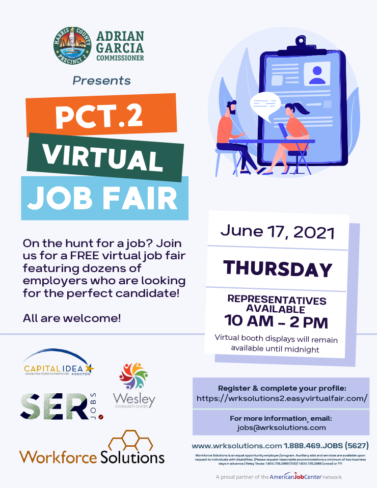 Precinct 2 Virtual Job Fair, June 17 East Aldine Management District
