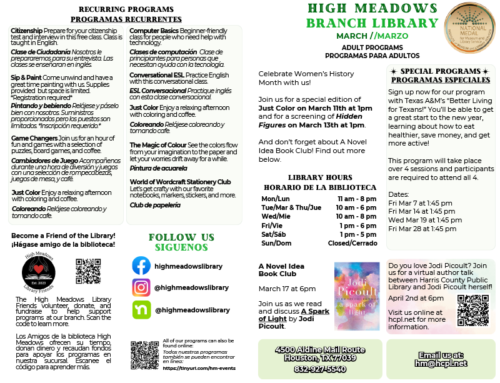 High Meadows Branch Library: March Calendars