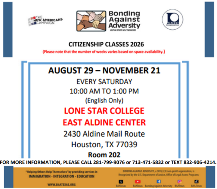 Bonding Against Adversity Citizenship Classes 2026